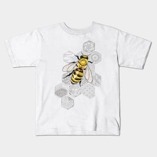 Golden Honey Bee Doodle -dark background Kids T-Shirt